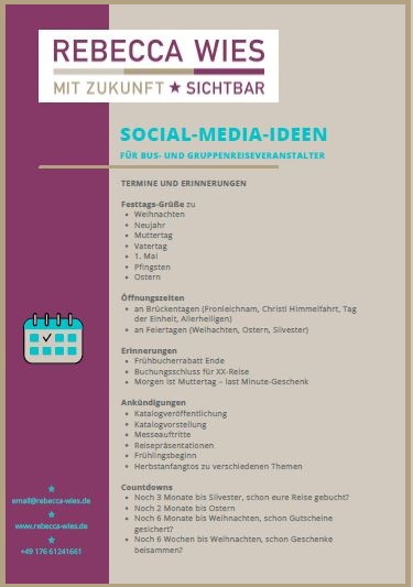 Social Media Ideen für Bus- und Gruppenreiseveranstalter.
50 Posting Ideen fürs ganze Jahr